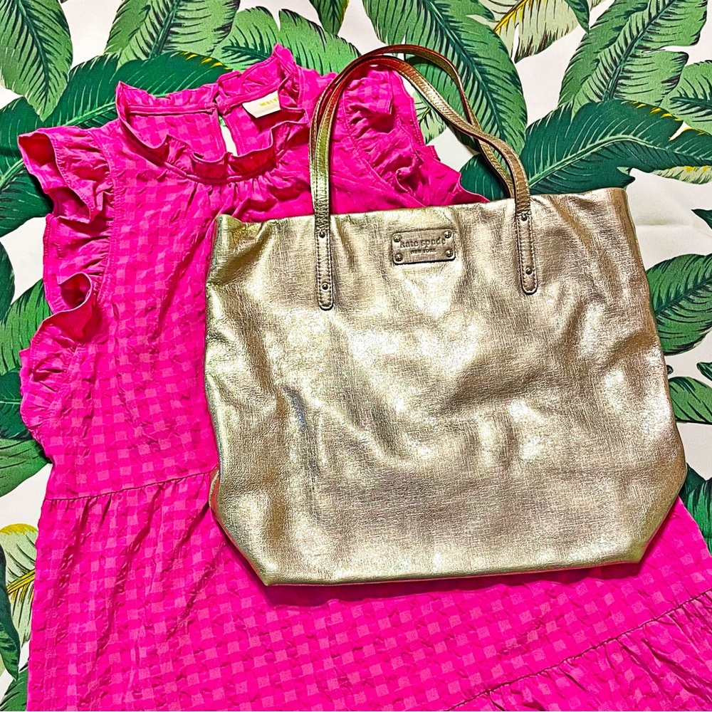 EUC Kate Spade ♠️ Gold Leather Bon Shopper Tote